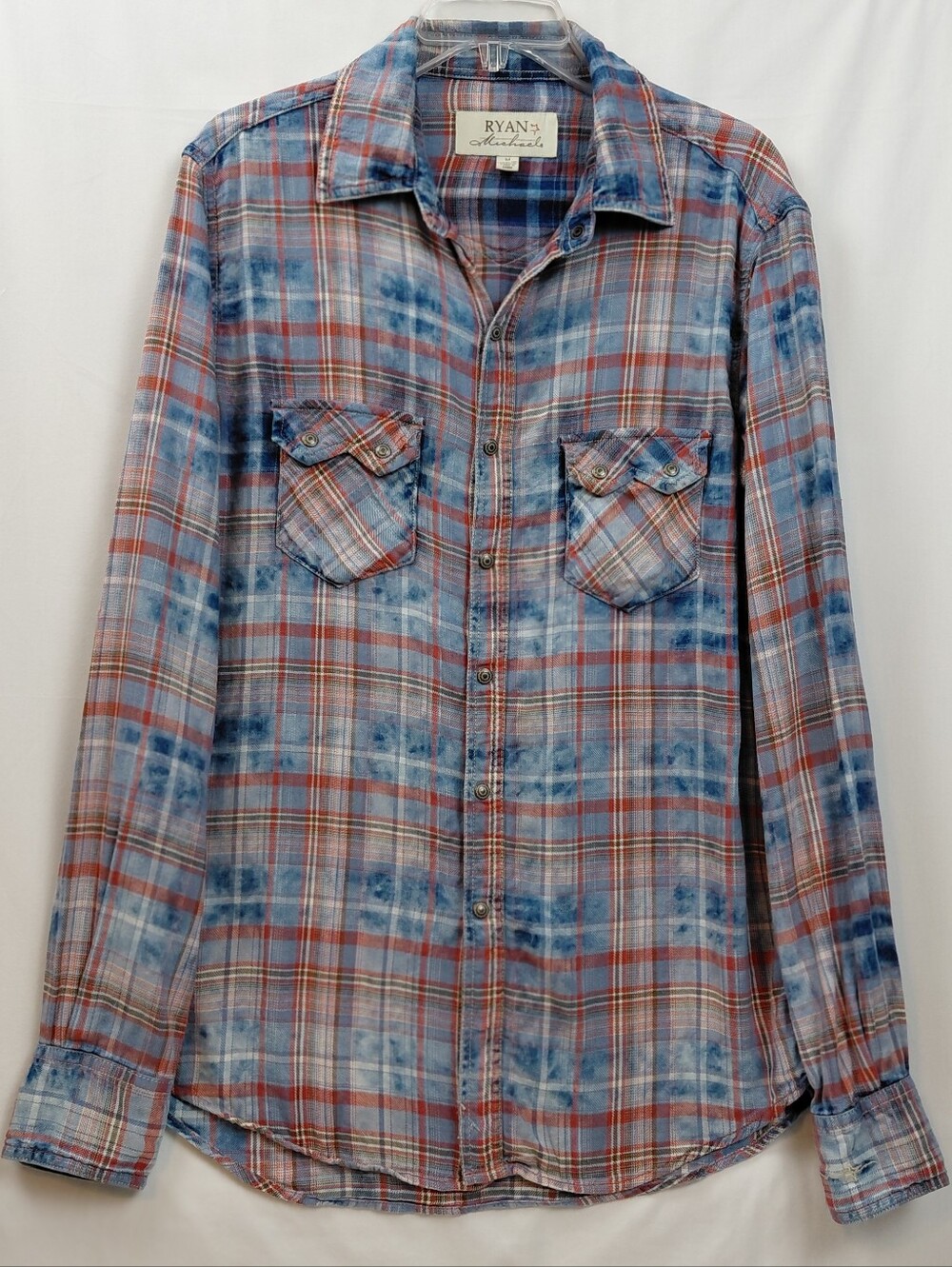 Ryan Michael Plaid Snap Button Shirt Men's Size Medium Indigo